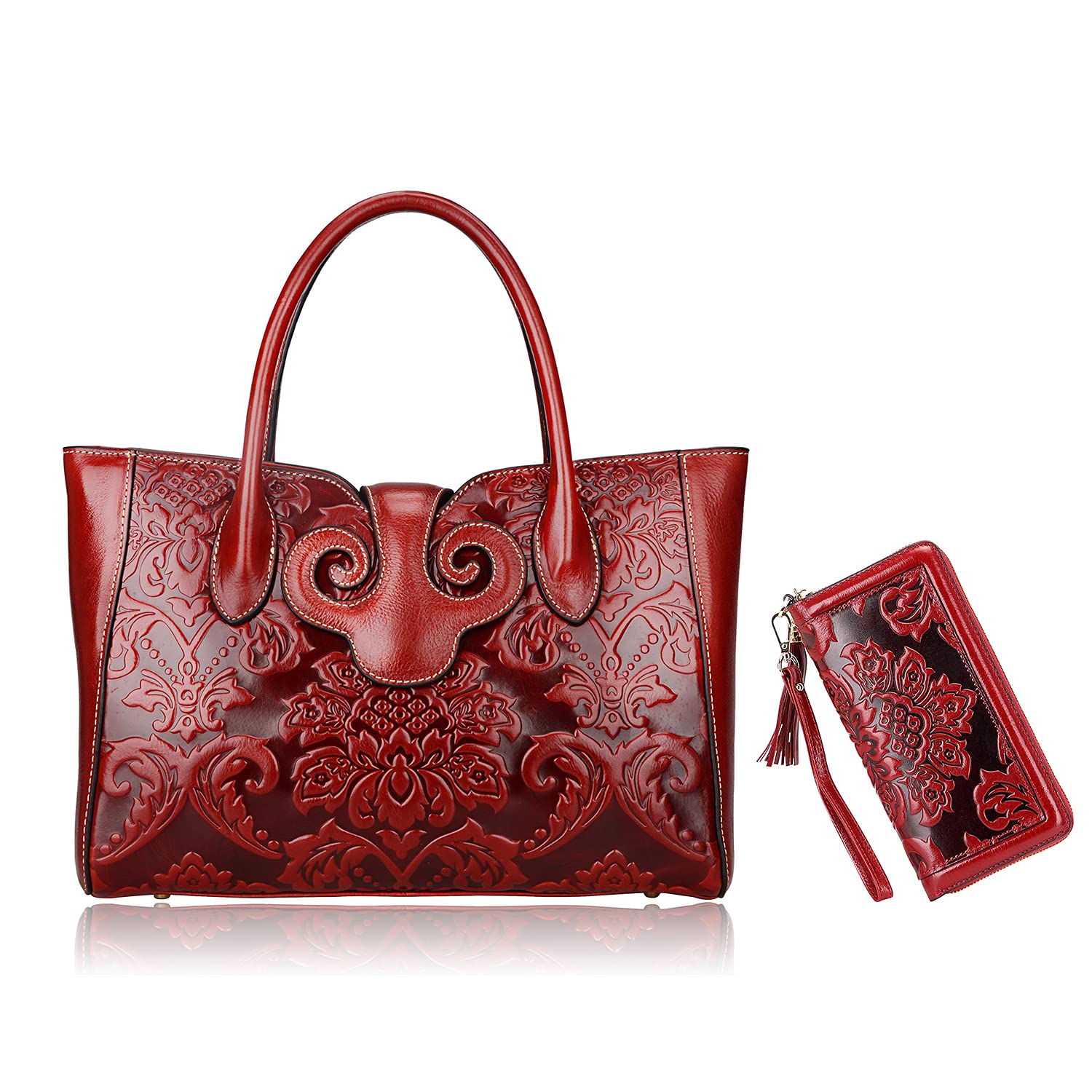 PIJUSHI Floral Handbags for Women - Designer Top Handle & Shoulder Bags with Leather Wallet Set - Elegant Floral Wristlet Wallet & Card Holder Purse - Perfect for Work, Parties, and Daily Use