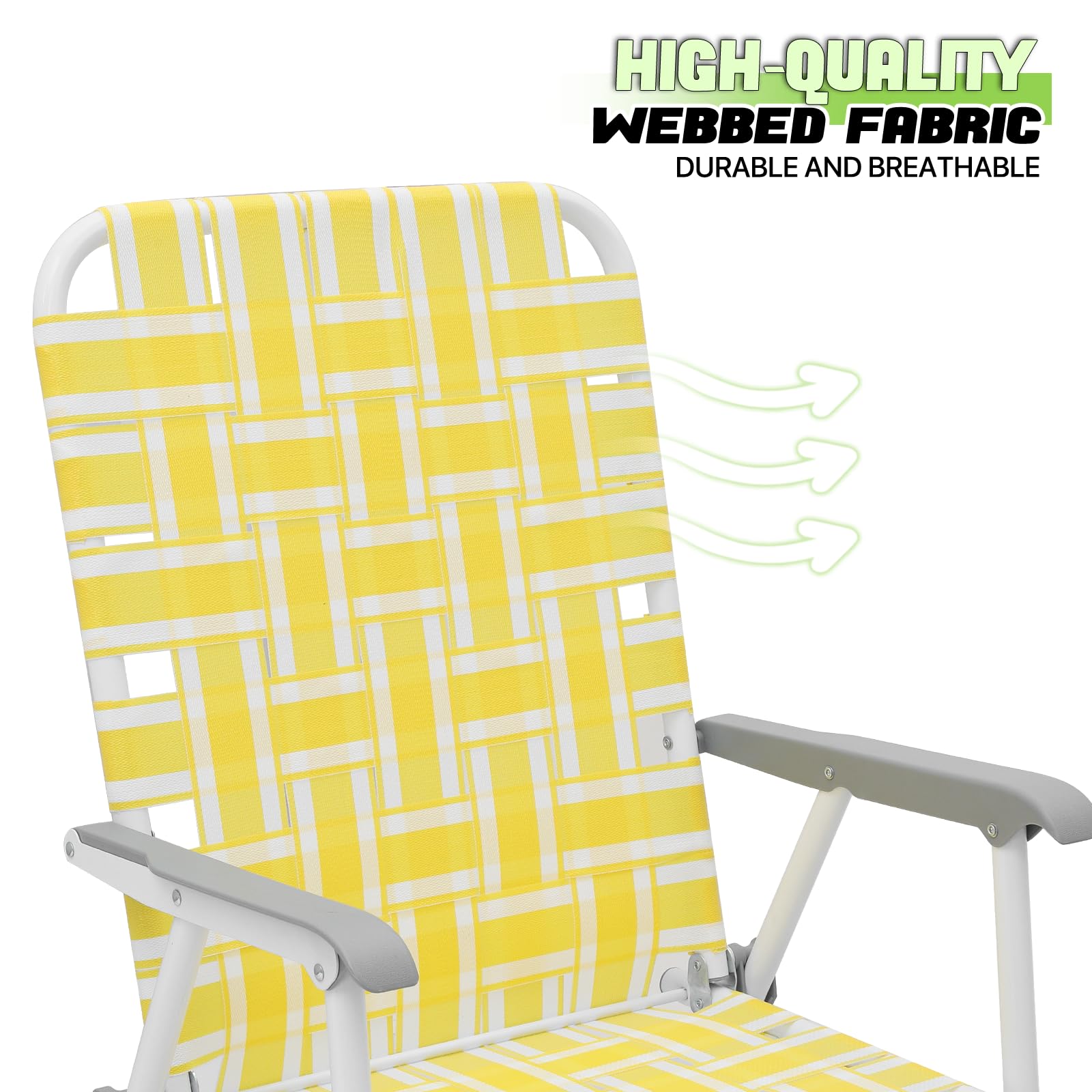 **Magshion Folding Webbed Lawn Beach Chair for Adults – Lightweight Steel Frame, Portable Outdoor Camping Chairs – Supports 250 lbs – Perfect for Fishing, Patio, Yard, Garden & Picnics (2-Pack, Yellow)**