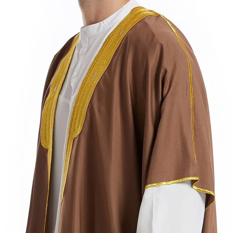 Premium Middle Eastern Arab Men's Sheikh Bisht - Traditional Embroidered Robe for Weddings, Festivals & Special Occasions
