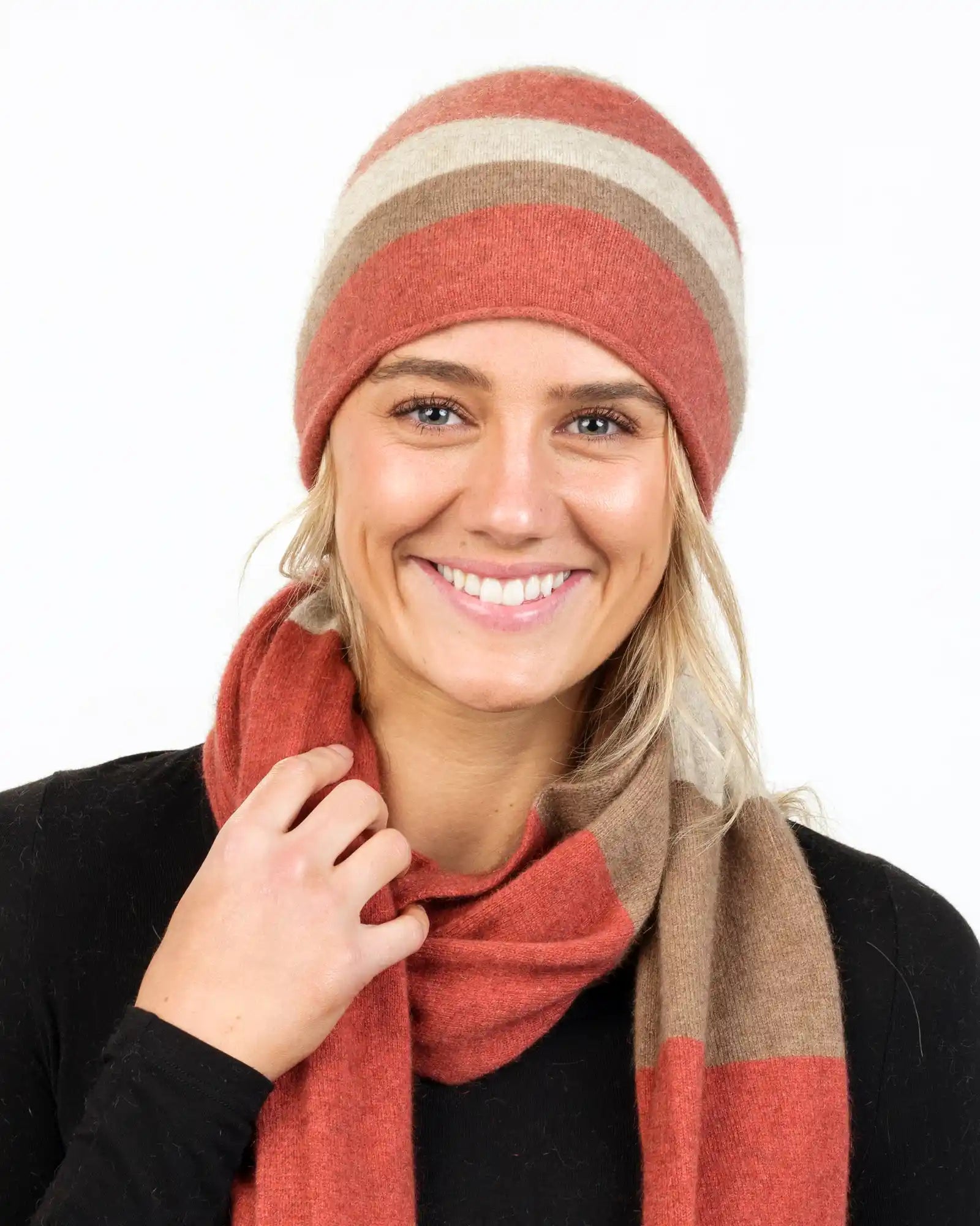 Rosewood Stripe Travel Beanie Hat for Men & Women - Soft Knit Winter Beanie NX825 - Perfect for Skiing, Hiking & Outdoor Adventures