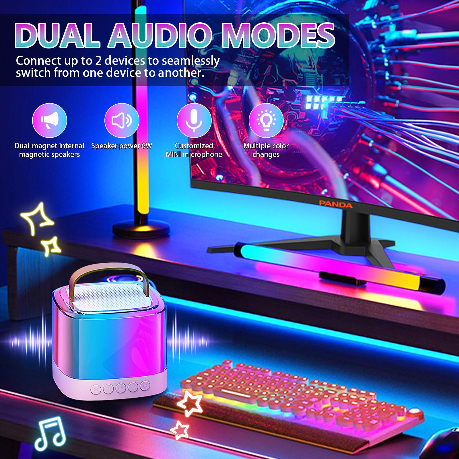 Portable Bluetooth Karaoke Machine with 2 Wireless Microphones for Adults & Kids - TF/USB/AUX Input, Echo & Vocal Cut Features - Perfect for Home Parties, Travel & Family Gatherings