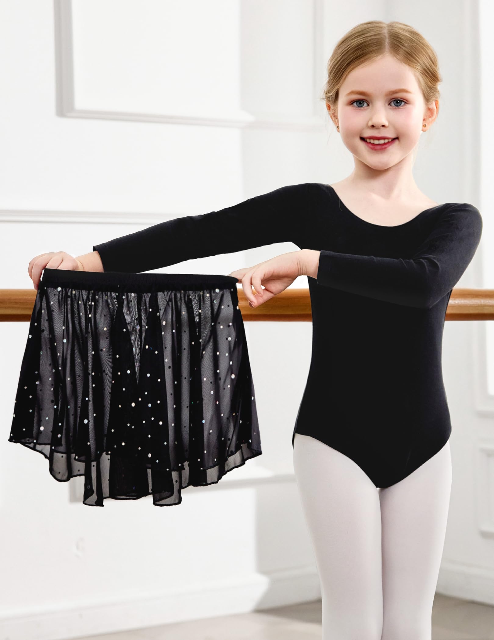 Arshiner Girls Ballet Leotard with Chiffon Skirt - Long Sleeve Criss Cross Back Dance Outfit for Toddlers - Perfect for Ballet Class, Recital & Dance Performance