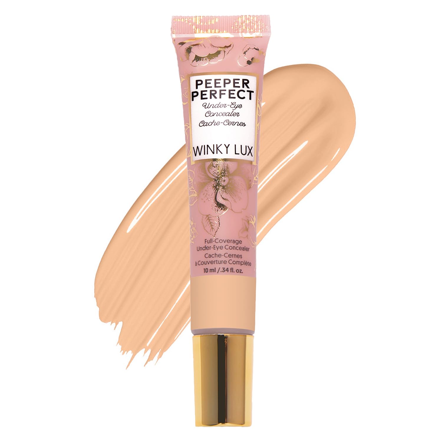 Winky Lux Peeper Perfect Under Eye Concealer - Full Coverage Makeup for Dark Circles, Brightener & Color Corrector with Collagen, Hyaluronic Acid & Vitamin E (Golden Beige) | Perfect for Everyday Wear, Night Out & Professional Makeup Looks