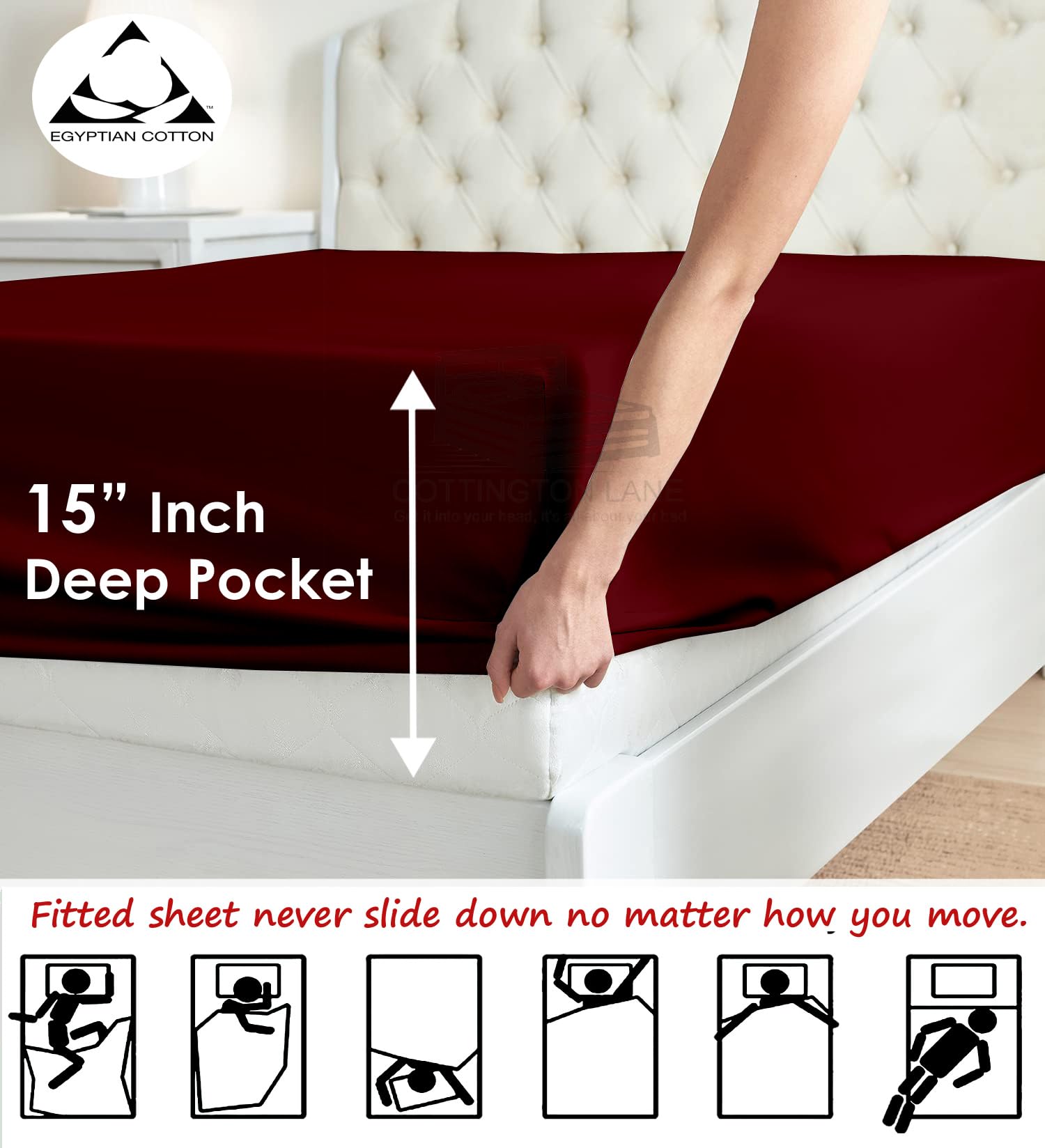 Split King Sheets Set - 100% Cotton 600 Thread Count 5-Piece Adjustable Bed Sheet Set for Split King Size Beds (Burgundy) - Perfect for Adjustable Beds, Couples with Different Comfort Preferences, and Master Bedrooms