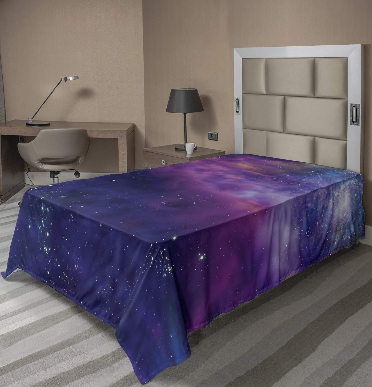 Ambesonne Outer Space Twin Flat Sheet - Soft Milky Way Galaxy Star Clusters Design with Solar Elements | Purple Blue Decorative Bedding for Kids & Adults | Perfect for Space Themed Bedrooms & Astronomy Lovers