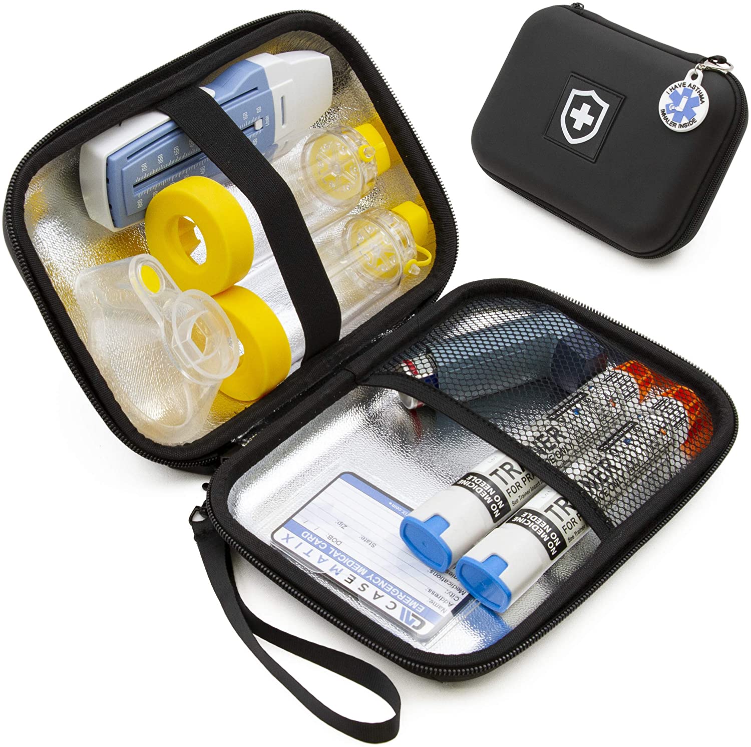 CASEMATIX 8 Insulated Asthma Inhaler Travel Case - Portable Medicine Organizer for Adults & Kids - Fits Inhaler Spacer, Masks & Allergy Medications - Perfect for Travel, School & Outdoor Activities