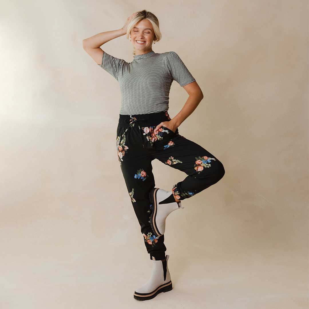 Destination Joggers for Women - Rose Black Color Comfortable Lounge Pants | Perfect for Yoga, Running, Travel & Casual Wear
