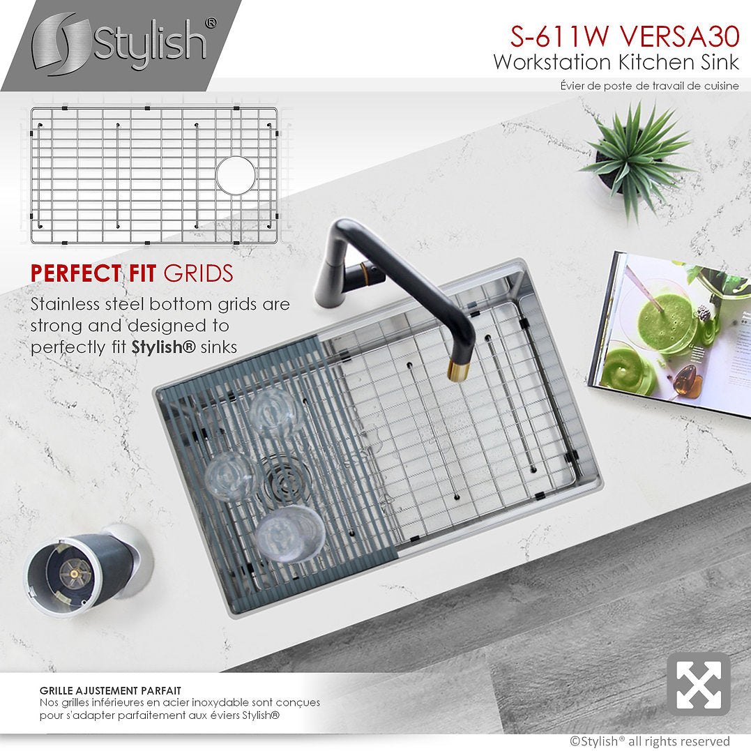 VERSA30 S 611W 30-Inch Undermount Stainless Steel Kitchen Sink - Single Bowl Workstation with Drainboard & Accessories - Perfect for Modern Kitchens, Restaurants & Food Prep Areas