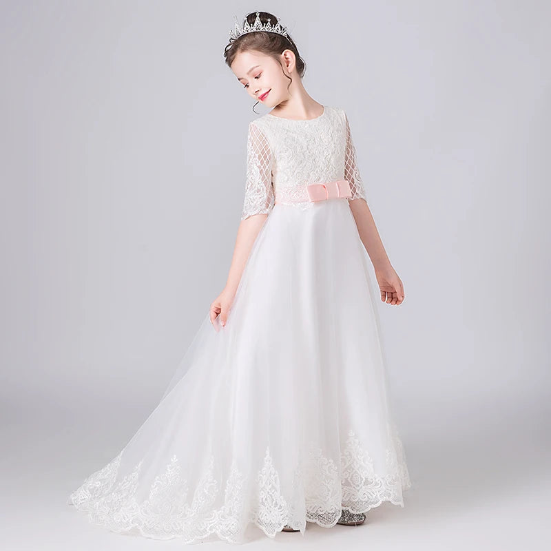 Half Sleeves Flower Girl Dress Formal Princess Gown - Elegant Flower Girl Attire for Weddings & Special Occasions