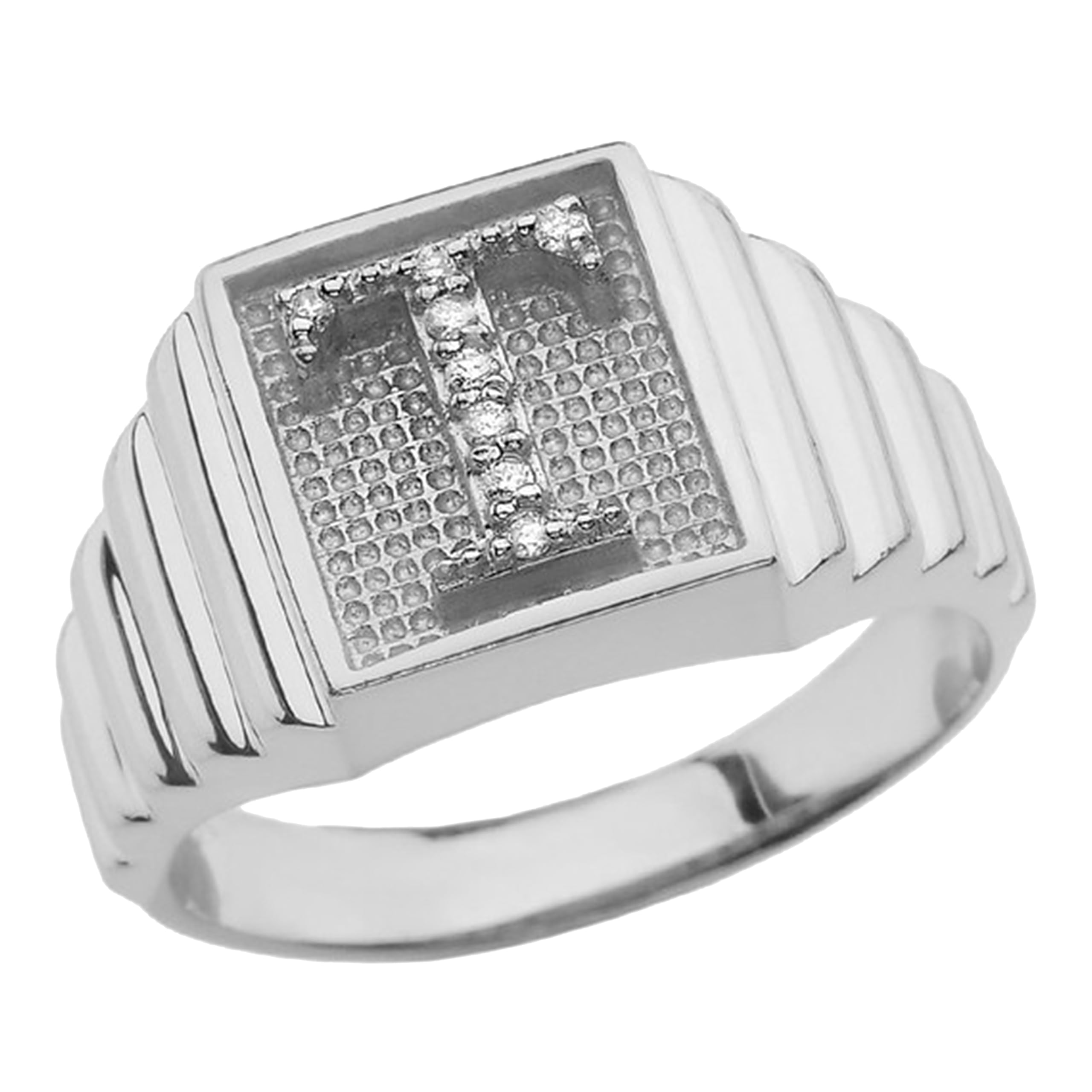 925 Sterling Silver Men's Initial Letter Ring with Diamond Accents - Square Face Layered Band (Size 14.5) - Perfect for Anniversary Gifts, Valentine's Day & Special Occasions