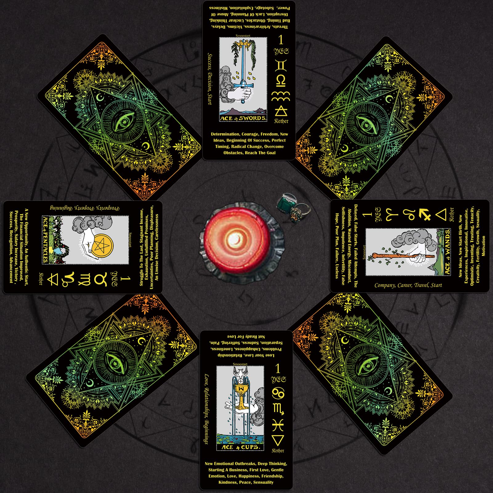 Smoostart Black Holographic Tarot Cards Deck for Beginners - 78 Cards with Meanings & Keywords, Includes Guide Book - Perfect for Divination, Meditation & Spiritual Growth