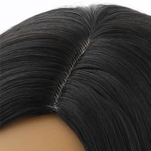 Black Bob Wig with Middle Part - Short Straight Synthetic Heat Resistant Hairpiece with Adjustable Cap (10 Inches) - Perfect for Cosplay, Halloween Costumes & Daily Fashion