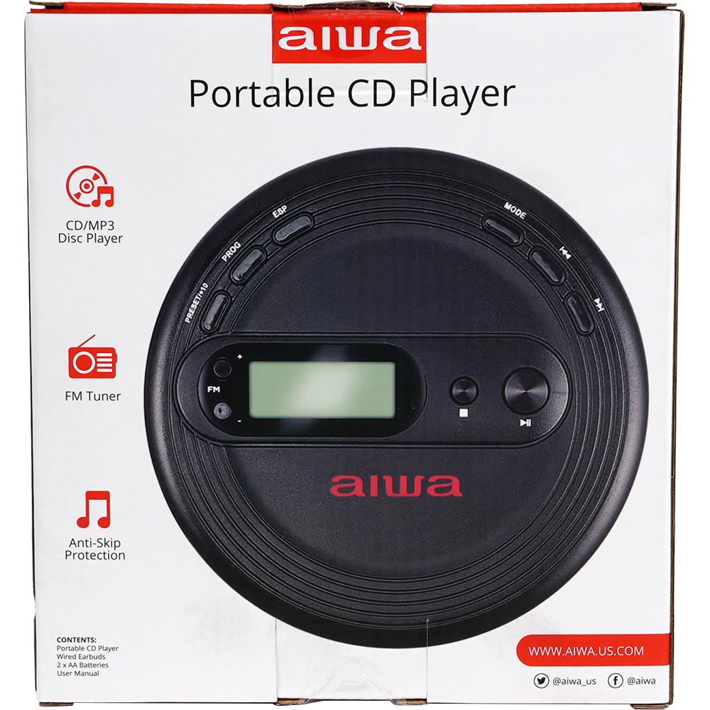 Aiwa Portable CD MP3 Player with FM Radio, Built-in Speaker & 3.5mm Headphones - Perfect for Travel, Gym, and Home Use - Includes 2 AA Batteries