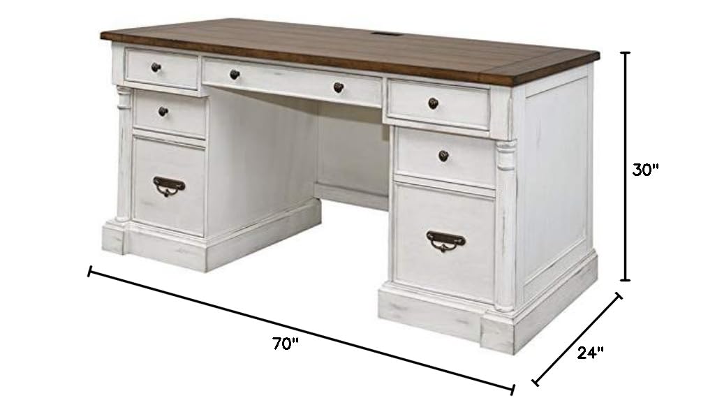 Home Square 2-Piece Computer Desk with Hutch Set in Weathered White - Perfect for Home Office, Study Room & Small Spaces