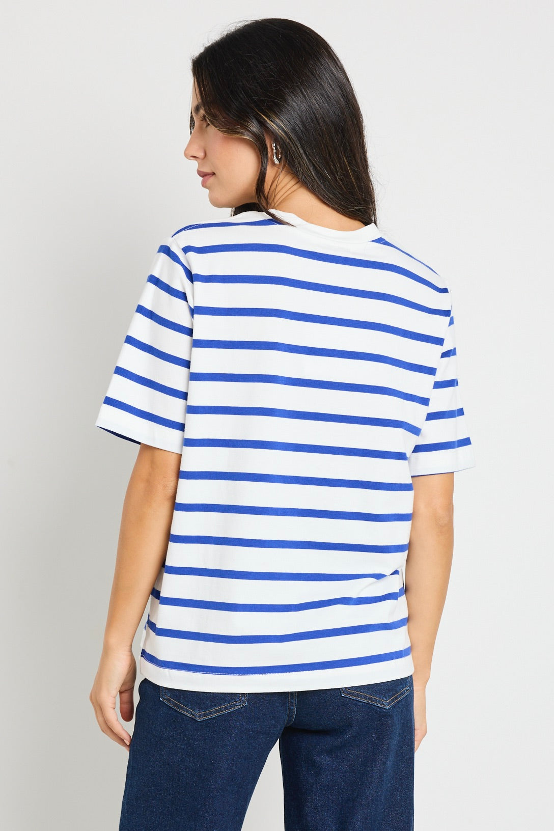 Stylish Blue and White Striped Boxy Fit Tee - Casual Loose Fit T-Shirt for Women | Perfect for Everyday Wear, Outings & Layering
