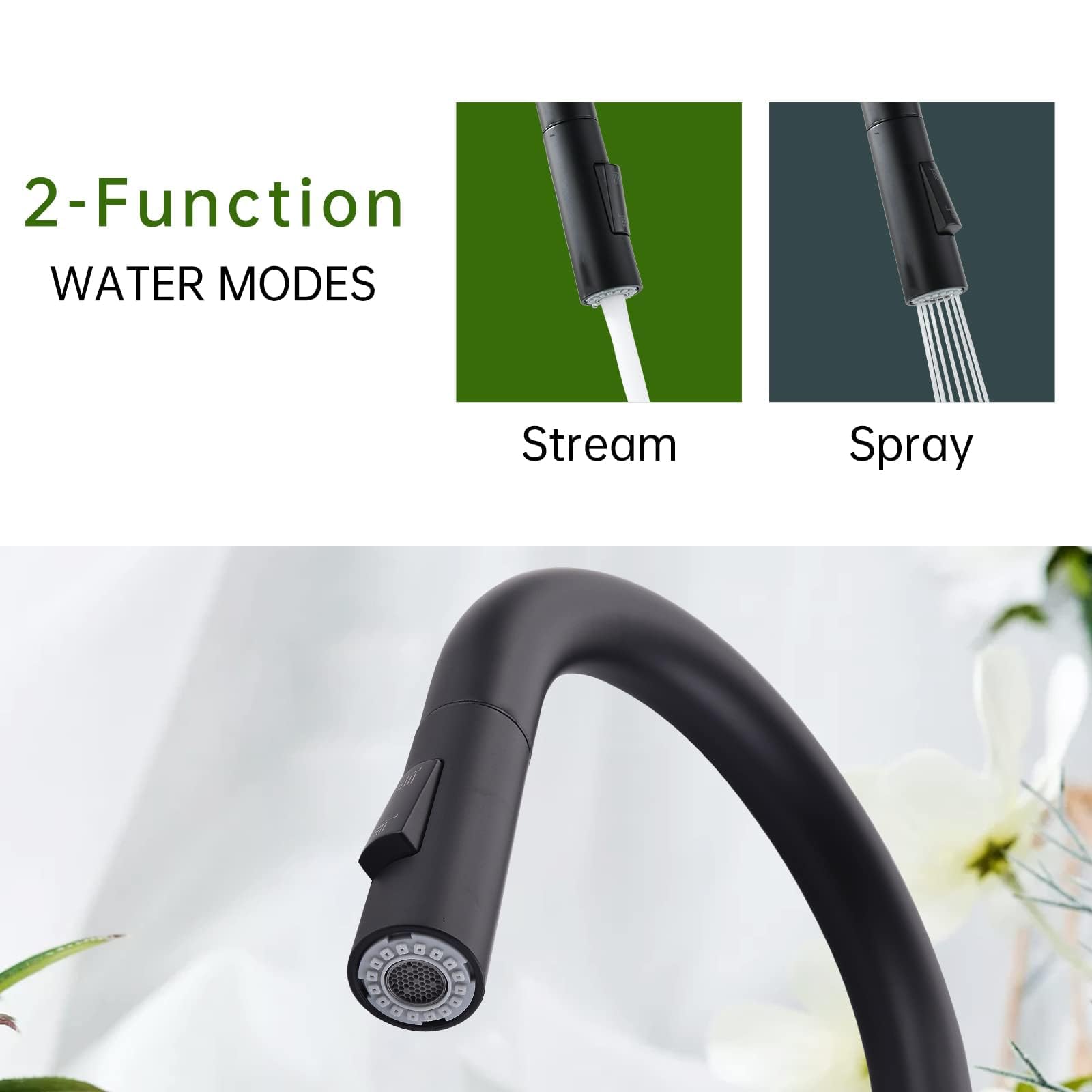 APPASO Matte Black Kitchen Faucet with Pull Down Sprayer & Soap Dispenser - 2-Mode High Arc Commercial Grade Stainless Steel Sink Faucet for RV, Bar, Farmhouse & Modern Kitchens - Perfect for Cooking, Washing Dishes & Food Prep