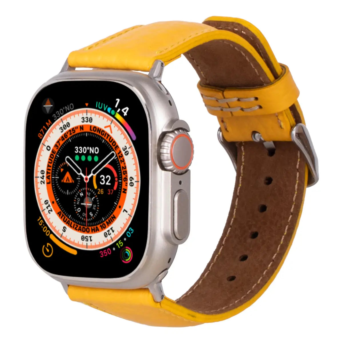 Premium Yellow Leather Apple Watch Band - Classic Strap for Apple Watch Series 9/8/7/SE/6/5/4/3/2/1 - Fashionable & Durable Replacement Strap for Work, Gym & Everyday Wear