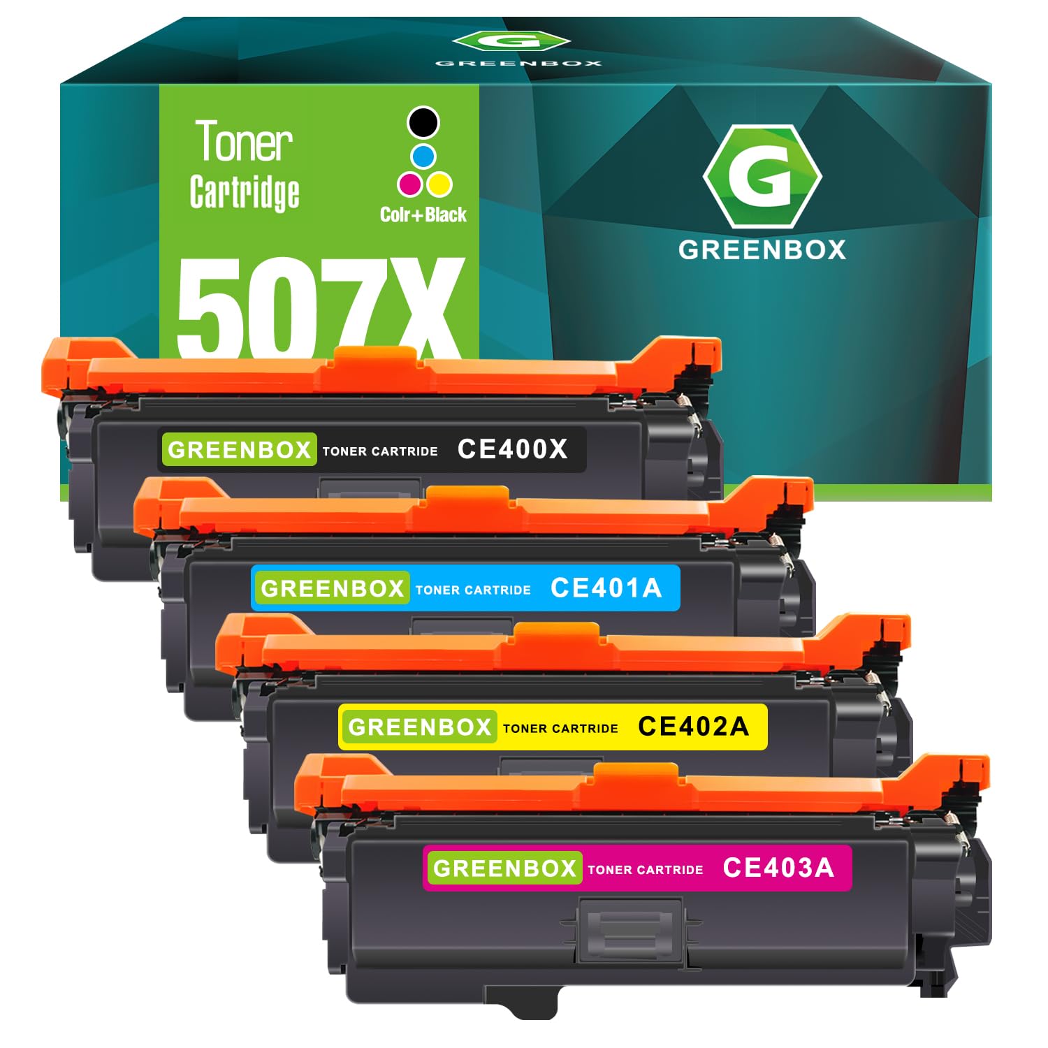 GREENBOX 4-Pack Compatible Toner Cartridge Replacement for HP 507X/507A/CE400X/CE401A/CE402A/CE403A - Works with HP Enterprise M551/M551n/M551dn/M575c/M575dn/M551xh/M570dw Printers (1 Black, 1 Cyan, 1 Magenta, 1 Yellow) | High-Yield Printing for Office Documents, Reports & Presentations