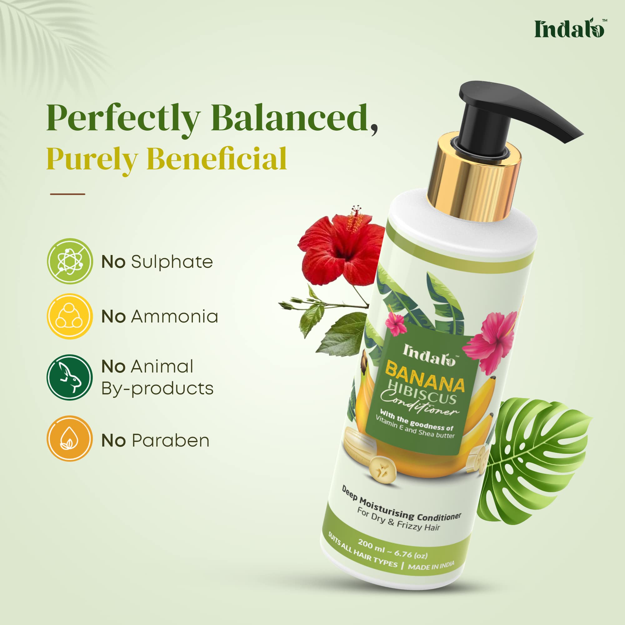 Indalo Banana Hibiscus Hair Conditioner with Vitamin E & Shea Butter - Moisturizing Treatment for Dry, Frizzy, Dull Hair - Paraben, Sulfate & Cruelty Free - 200ml | For Men & Women | Perfect for Daily Hydration & Salon-Quality Smoothness at Home