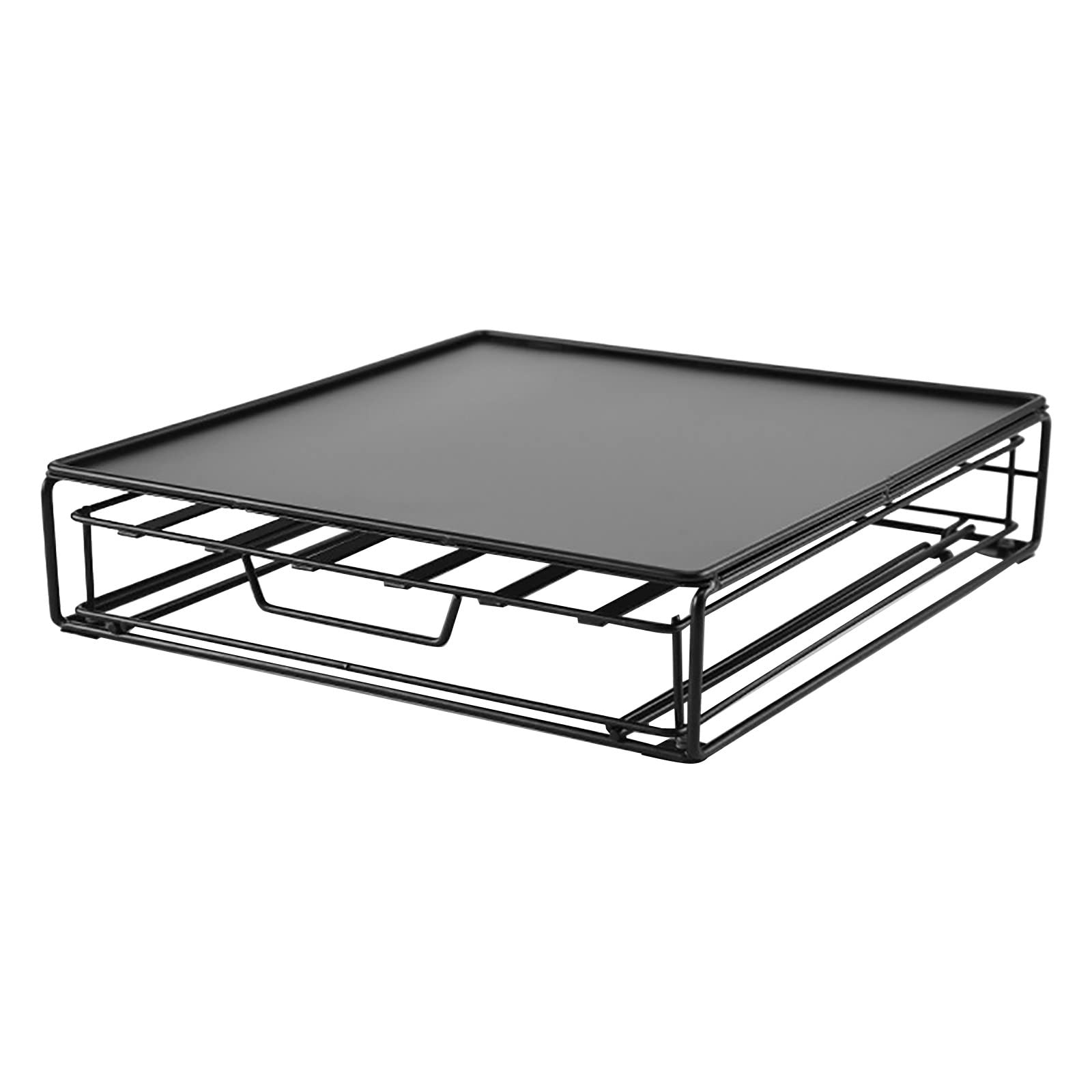 40-Pod Under Counter Coffee Machine Organizer - Large Capacity Stationary Sliding Drawer for Keurig K-Cups, Dish Drainboard & Kitchen Storage - Perfect for Home, Office & RV Use (Black, One Size)