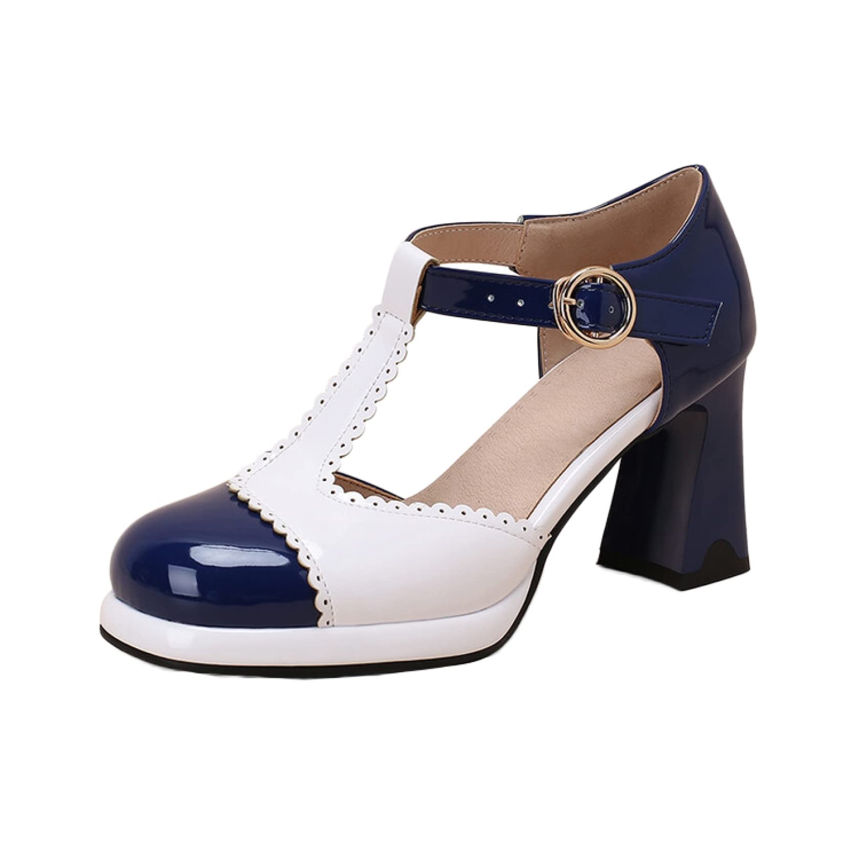 Vintage Women's Mary Jane Pumps - Round Closed Toe T-Strap Dress Shoes with Adjustable Buckle, Chunky Heel & Anti-Slip Soft Sole for Office, Work, Wedding & Formal Occasions