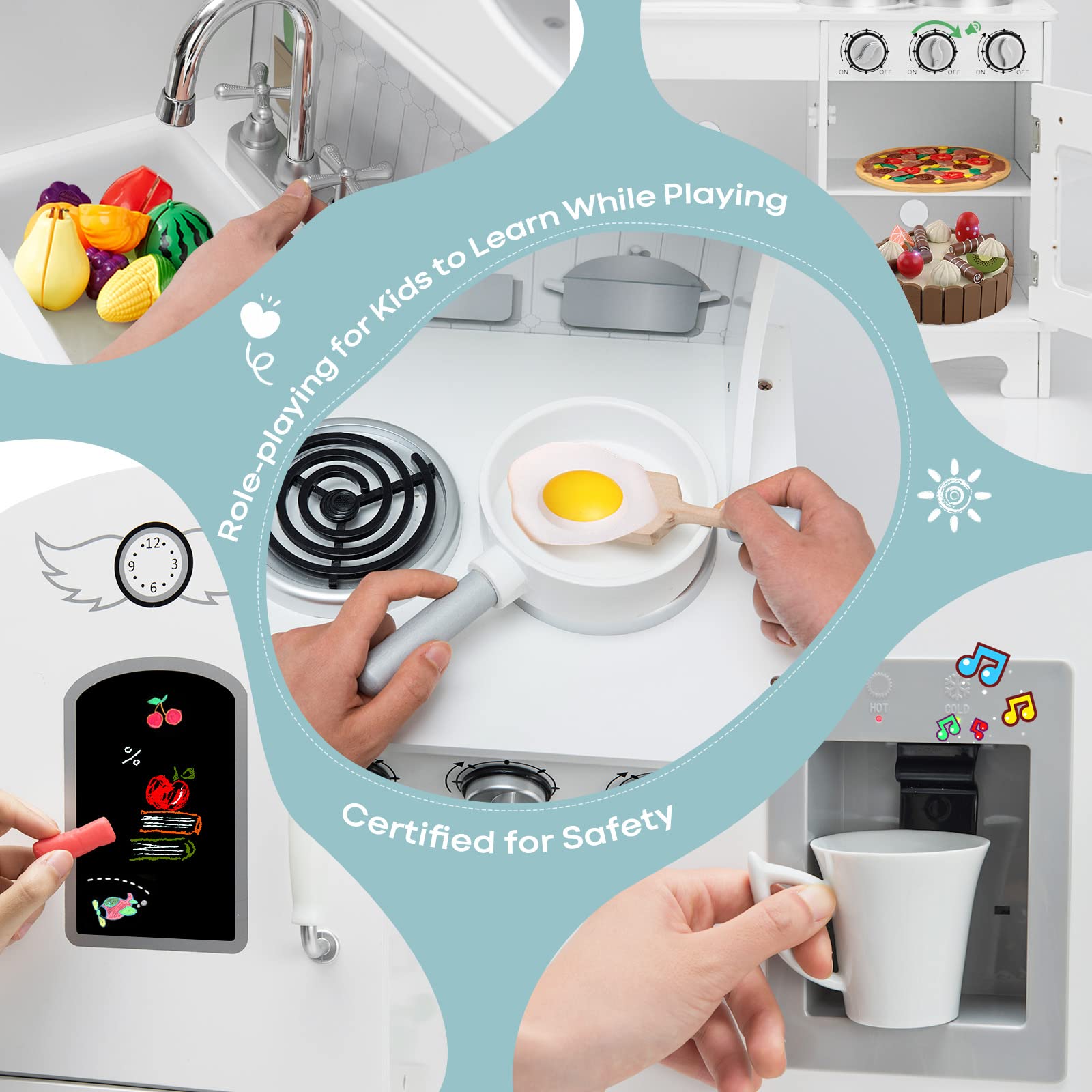 Honey Joy Wooden Kids Kitchen Playset - Pretend Play Toy for Toddlers 3+, Perfect Gift for Little Chefs