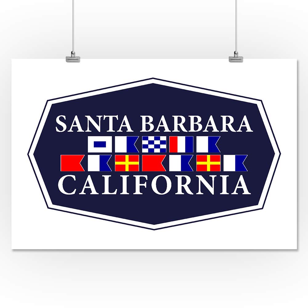 Lantern Press 16x24 Inch Giclee Art Print - Santa Barbara California Coastal Nautical Flags Contour Wall Decor | Perfect for Beach House, Office & Living Room