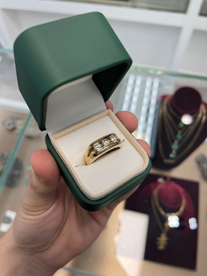 1.32tcw Natural Diamond Three Stone Men's 14K Gold Wedding Band Ring - Perfect for Engagement, Anniversary & Special Occasions
