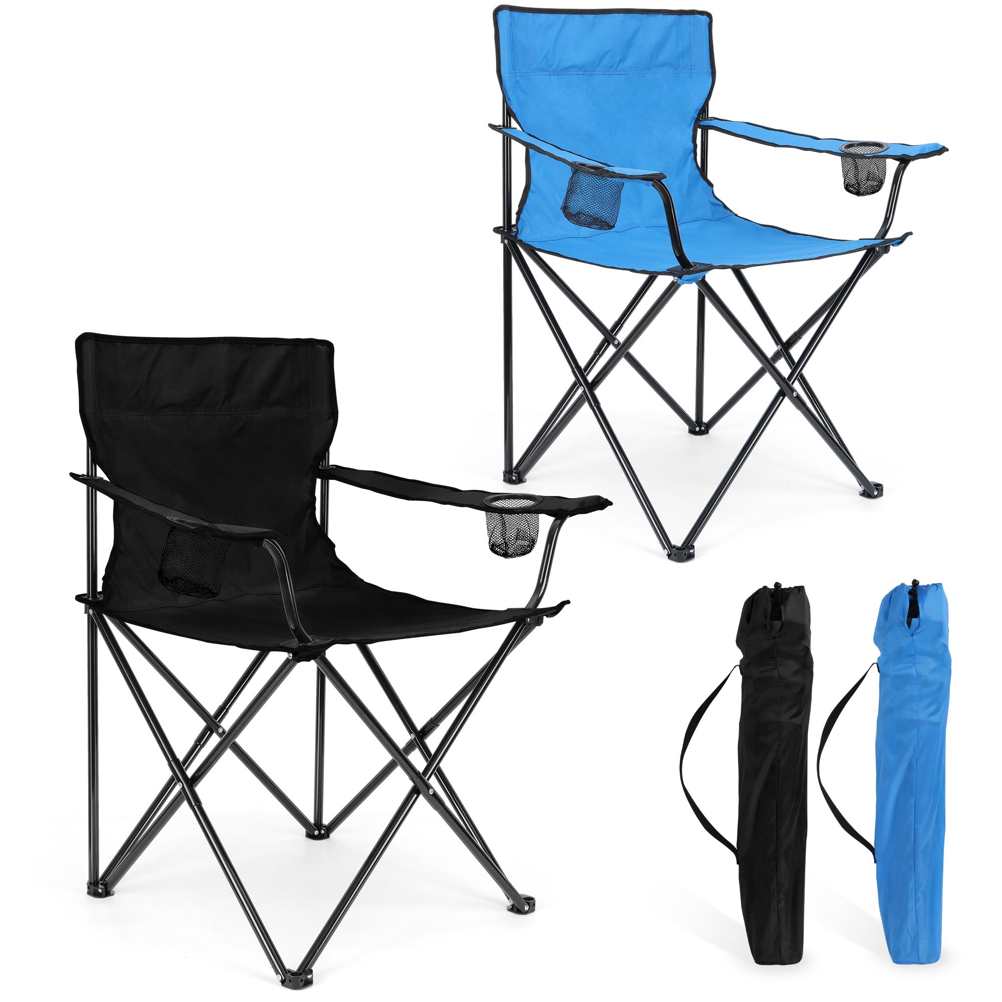 Foldable Camping Chairs Set of 2 - Heavy Duty Portable Folding Chairs with Carrying Bags for Adults - 275lbs Weight Capacity - Perfect for Outdoor, Beach, Picnic, Fishing, Hiking, Travel & Backyard Use (Black & Blue)