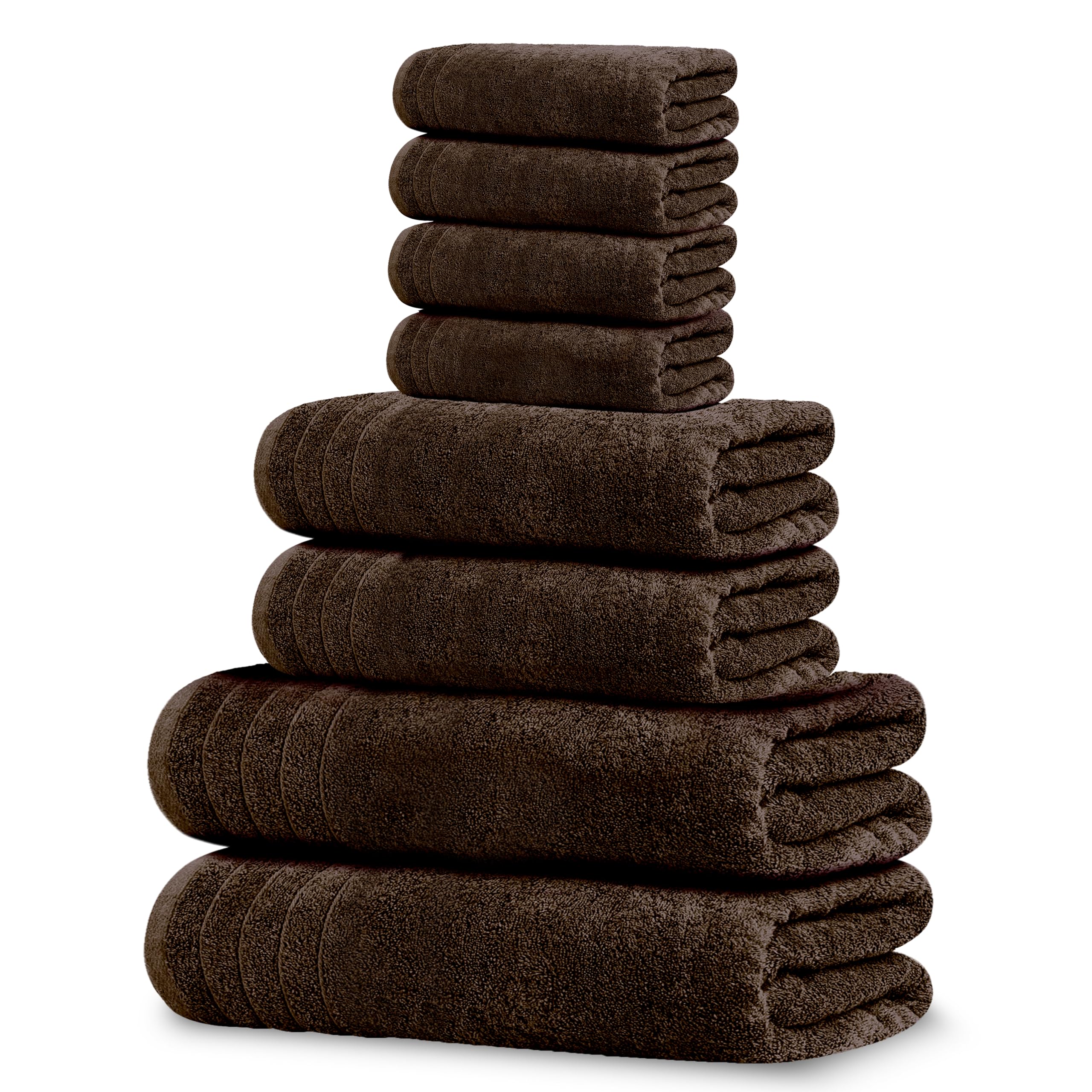 Premium 8-Piece Cotton Towel Set - 2 Extra Large Bath Towels, 2 Hand Towels, 4 Washcloths | 100% Lightweight Quick-Dry Super Absorbent | Perfect for Bathroom, Spa, Gym & Beach (Brown)