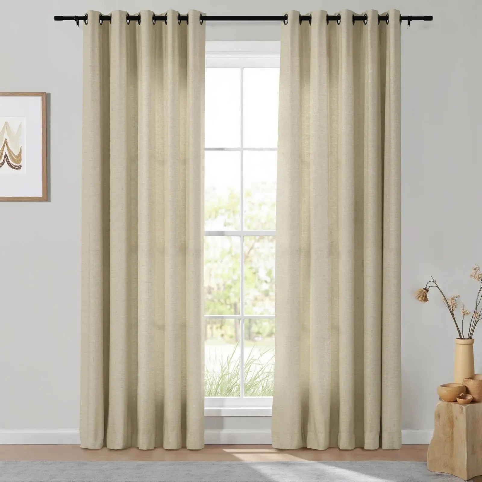 Isabella Heavyweight Cotton Grommet Curtains - Blackout Drapes for Living Room & Bedroom - Noise Reducing Thermal Insulated Window Panels (Set of 2)