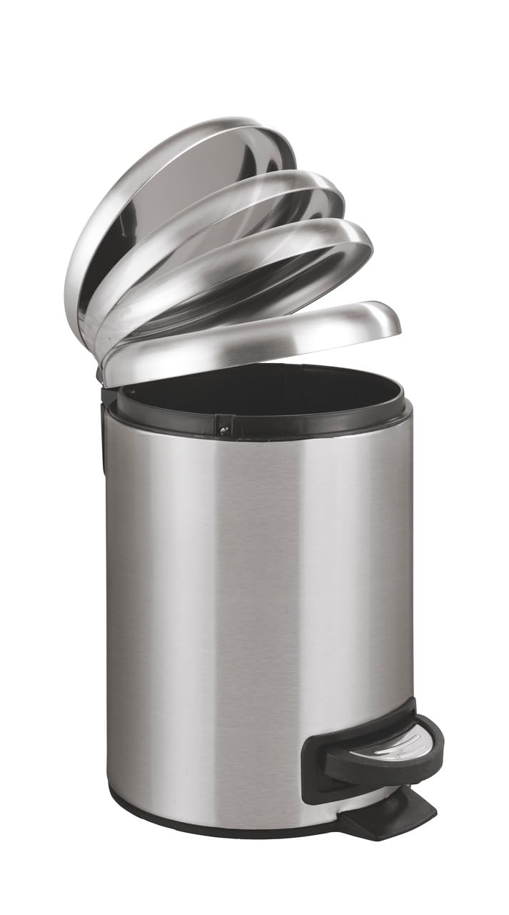 WENKO 0.79 Gallon Stainless Steel Small Trash Can with Lid & Foot Pedal - Bathroom & Office Garbage Bin with Removable Inner Bucket, Easy Close Design (9.84 x 8.86 x 6.69 Inches, Silver) - Perfect for Bathrooms, Bedrooms, Home Offices & Small Spaces