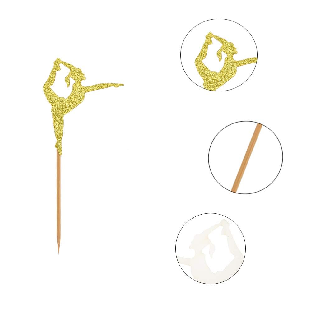 **24PCS Golden Gymnastic Cupcake Toppers – Glitter Gymnast Cake Decorations for Kids Birthday, Sports Theme Party & Baby Shower – Muffin & Dessert Picks for Girls, Birthday Gathering & Celebration**