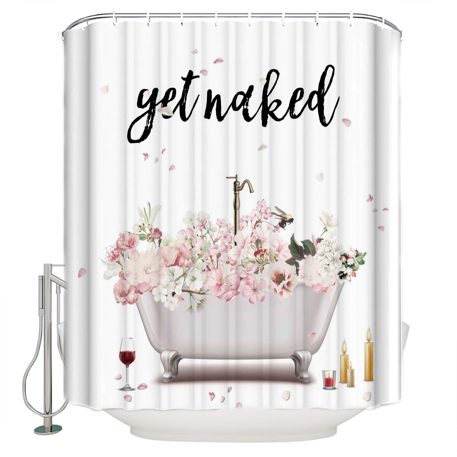Romantic Rose Shower Curtain Set - Waterproof Bathroom Decor for Valentine's Day