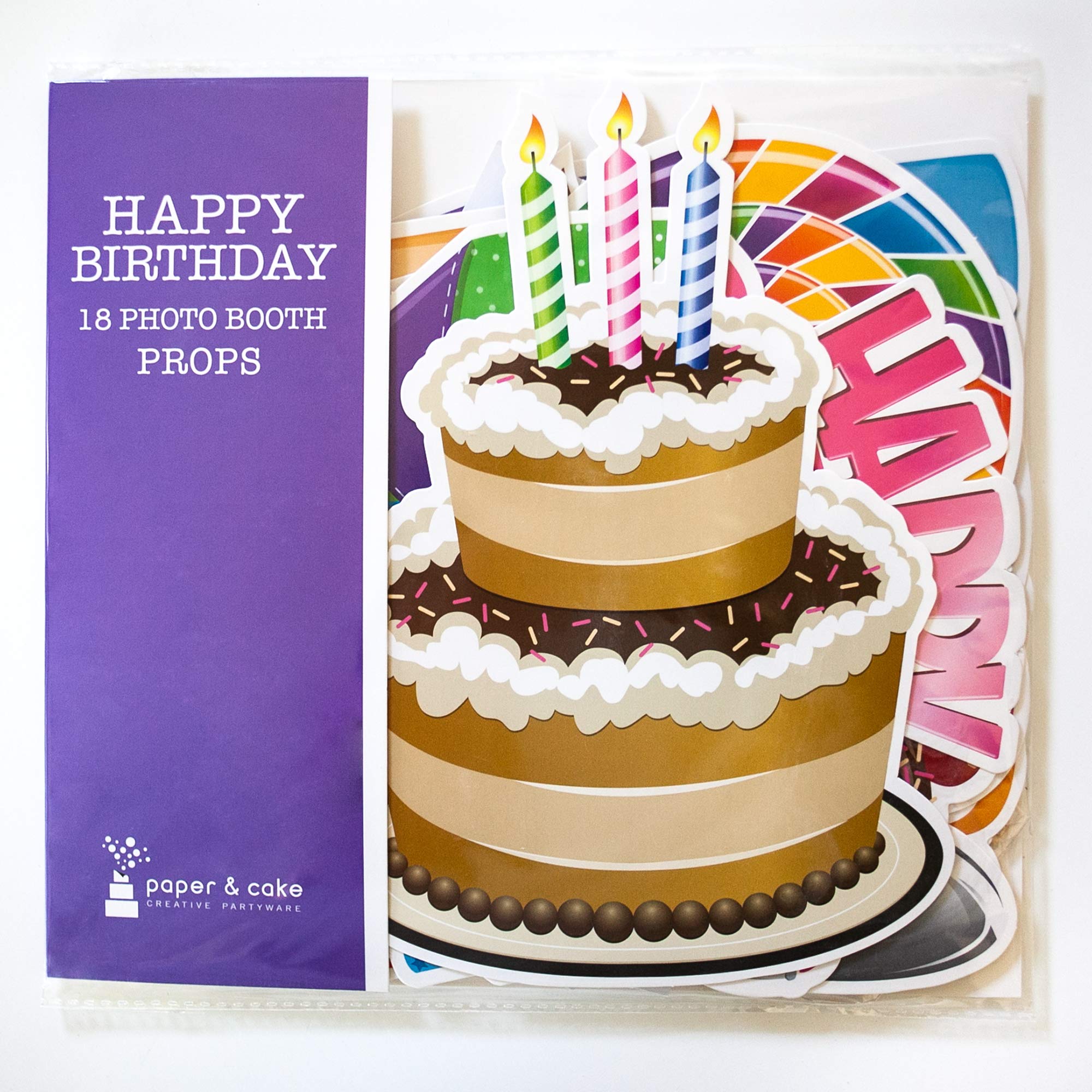 18-Piece Happy Birthday Party Photo Booth Props Set by Paper and Cake | Includes Cake, Balloon, Candles & Party Decorations | Perfect for Birthday Celebrations, Baby Showers & Anniversary Parties