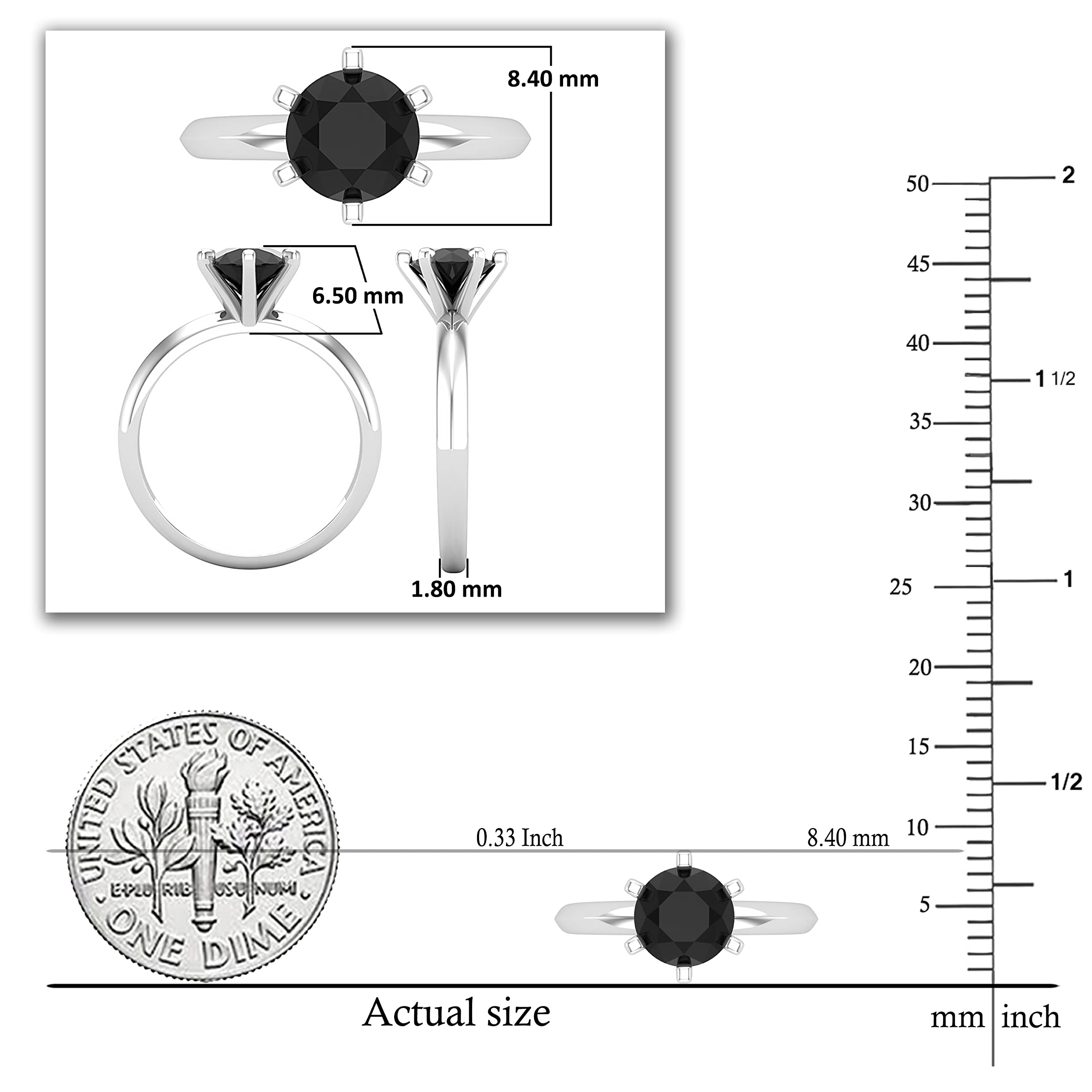 18K White Gold Round Black Diamond Solitaire Engagement Ring for Women - Dazzlingrock Collection | Perfect for Proposals, Anniversaries & Special Occasions