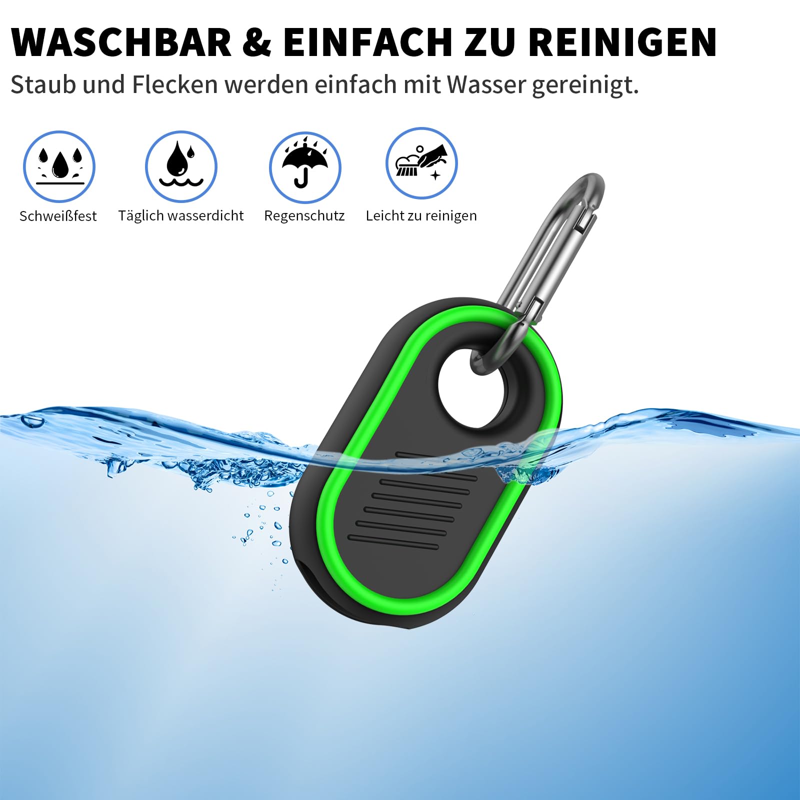 MOWYEOK GPS Tracker Case for Samsung Galaxy SmartTag 2 - 2 Pack Waterproof & Scratch Resistant Silicone Holder with Key Ring | Perfect for Keys, Wallets, Luggage & Pet Tracking (Blue & Green)