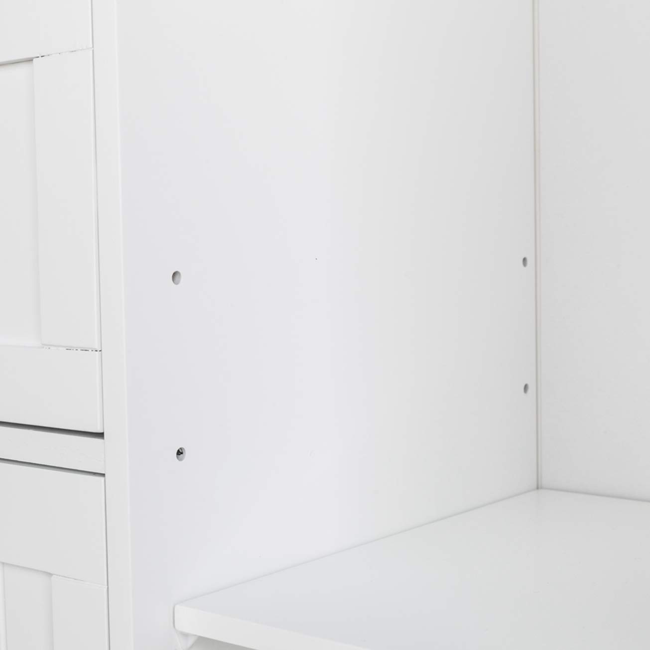 White Single Door Bathroom Storage Cabinet with 4 Drawers - Multifunctional Floor Organizer for Bathroom, Bedroom, or Laundry Room - Space Saving Storage Rack Stand for Towels, Toiletries & Cleaning Supplies