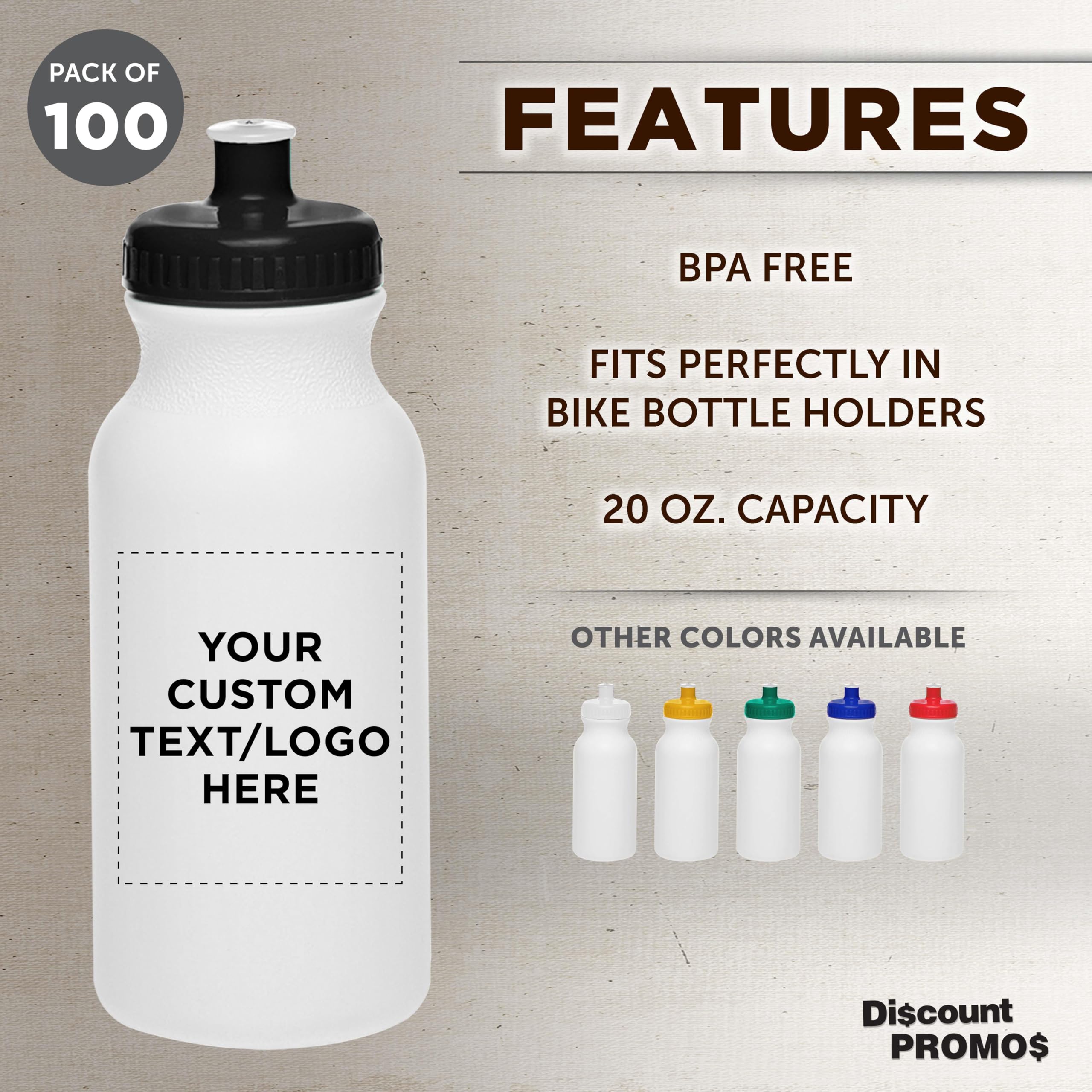 Custom White Water Bottles with Push Cap - 100 Pack, Personalized Text & Logo, 20 oz BPA-Free Reusable Squeezable Bottles in Bulk (White/Black) - Perfect for Promotions, Corporate Gifts & Sports Events