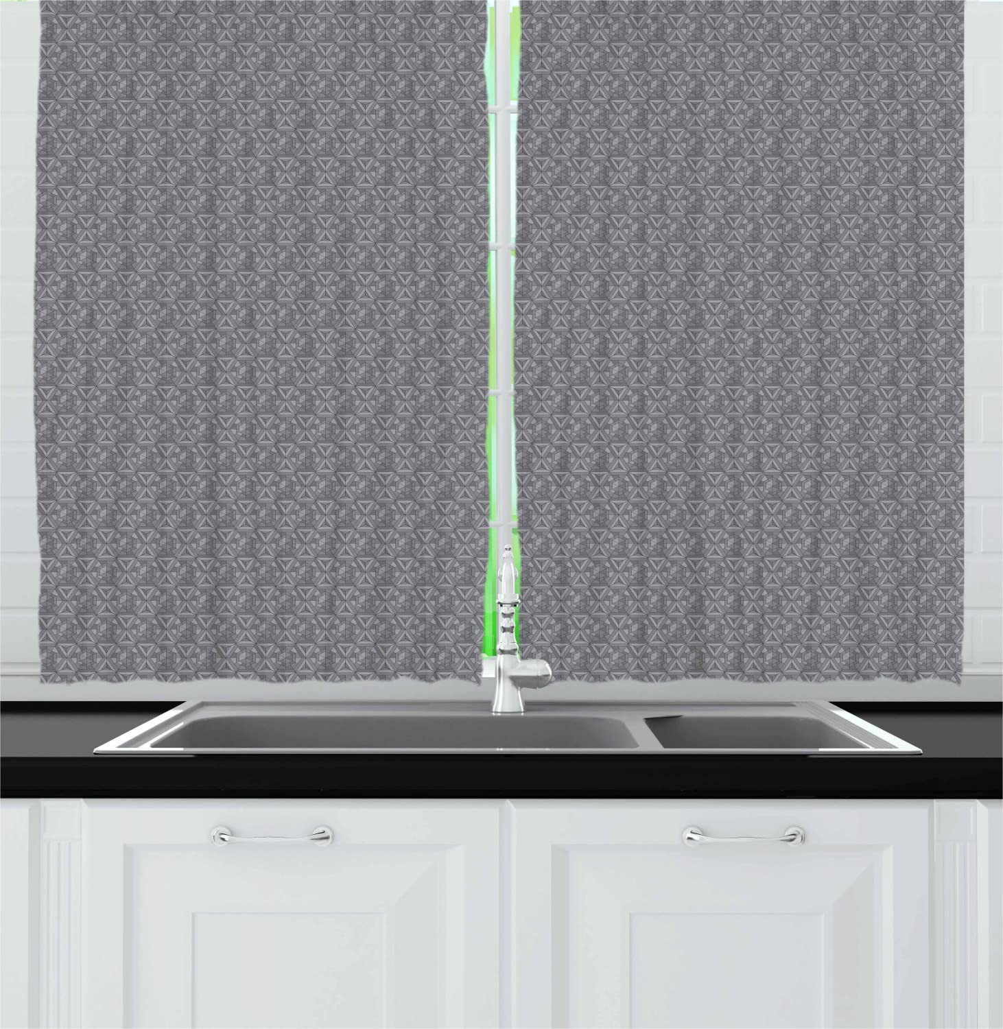 Ambesonne Grey Long Kitchen Curtains - Hexagon Triangle Mosaic Print Minimalist Window Drapes, 55