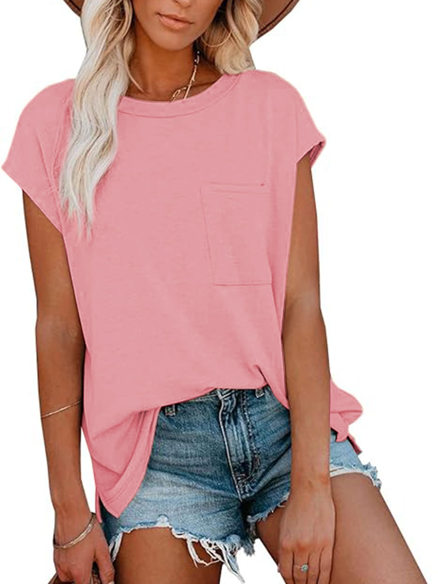 NEYOUQE Women's Plus Size Oversized Pink T-Shirt - Summer Short Sleeve Basic Top for Casual, Gym & Work | Aesthetic Blouse Dress for Everyday Wear | XXL