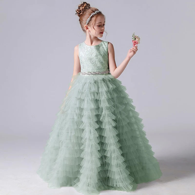 Tulle Flower Girl Dress Sleeveless Tiered Princess Gown for Weddings & Special Occasions - Perfect for Flower Girls & Pageants