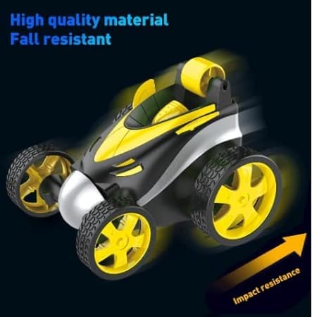 JASOBI 360° Rolling Mini Stunt RC Car for Kids - Rechargeable USB Toy Car with Forward/Backward & Left/Right Turns - Yellow Remote Control Vehicle for Indoor & Outdoor Play