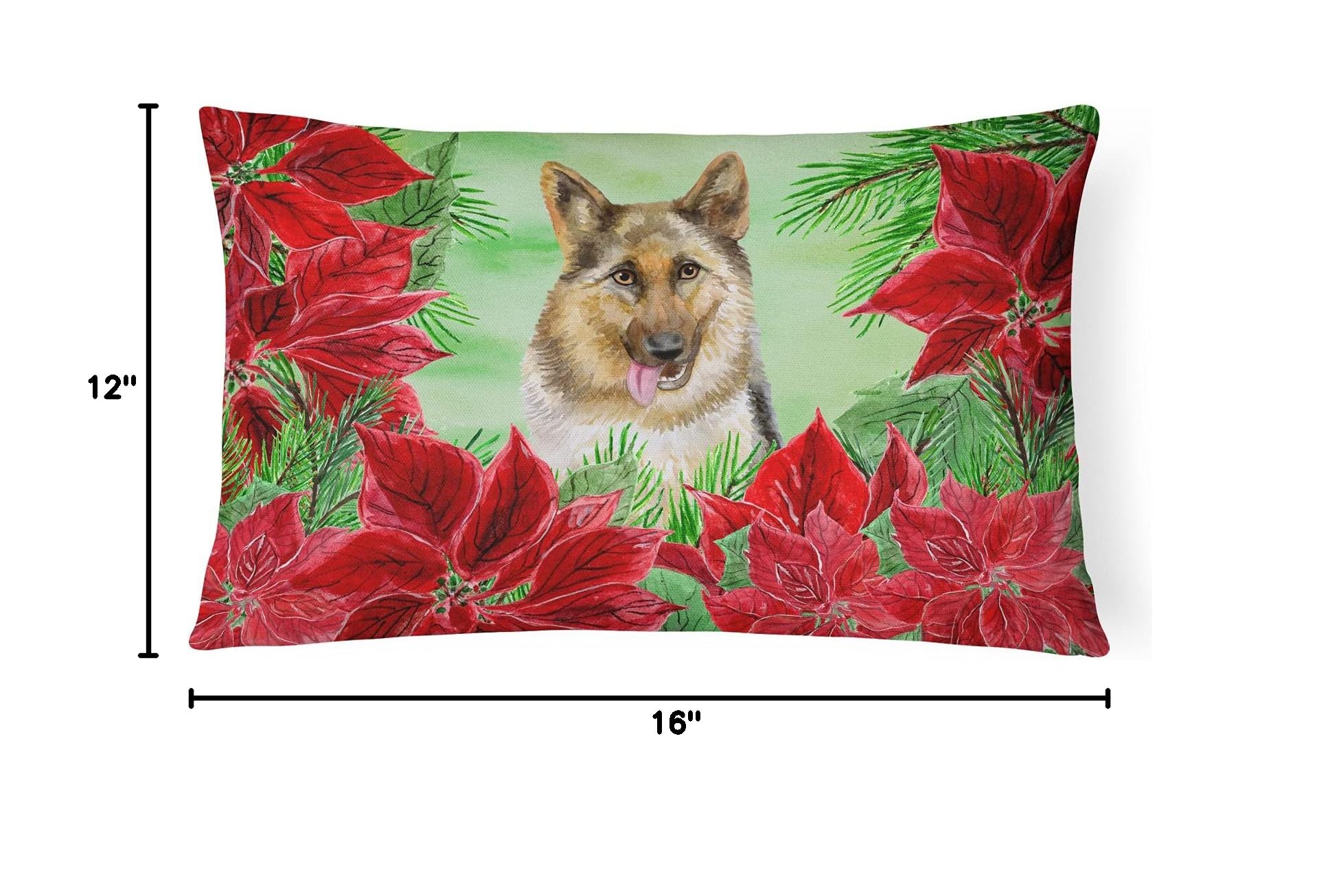 German Shepherd Poinsettia Decorative Throw Pillow - 100% Machine Washable Indoor/Outdoor Couch, Bed & Patio Pillow Cover | Perfect for Holiday Home Decor, Living Room Accent & Pet Lover Gifts