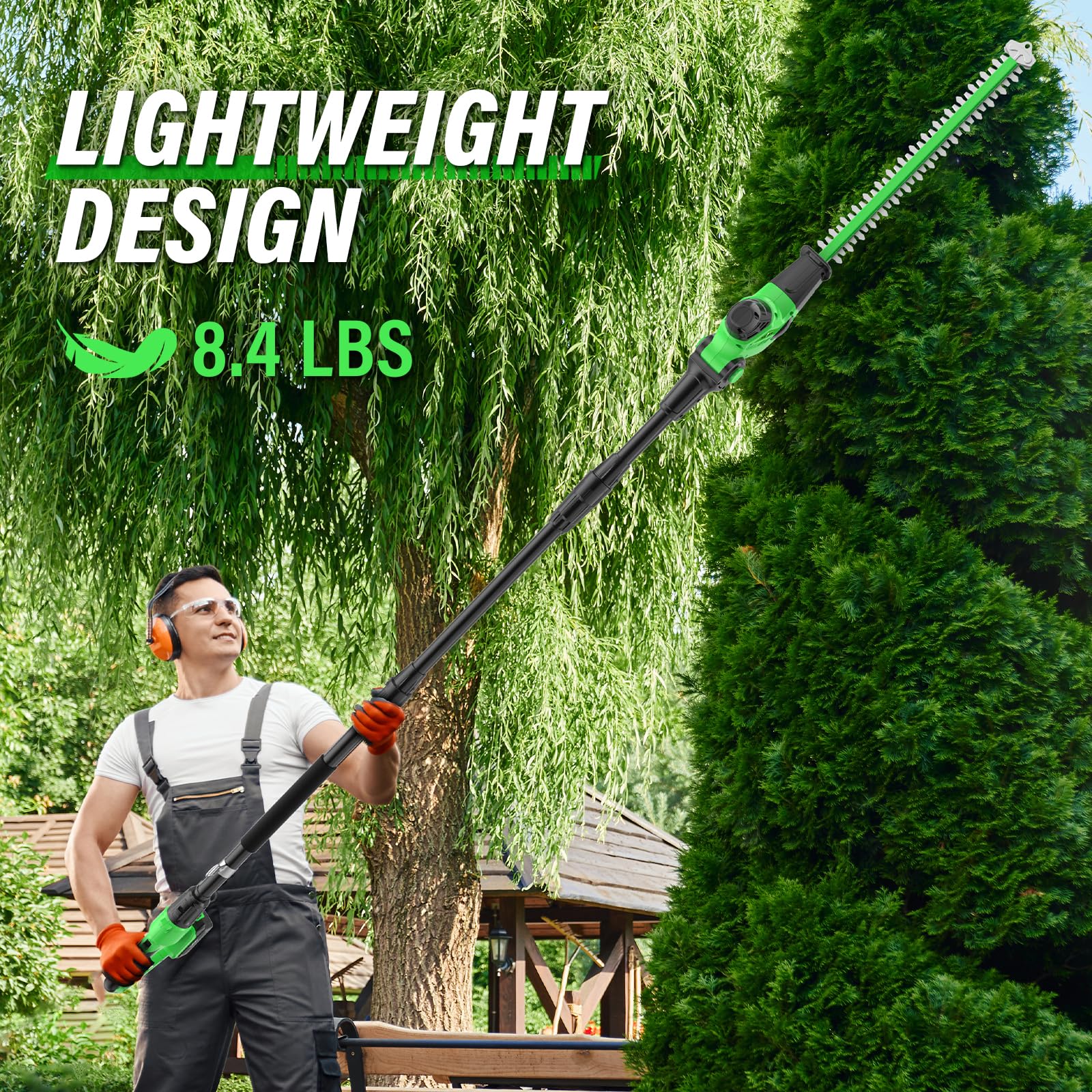SOYUS 18-Inch Cordless Pole Hedge Trimmer with Extension Pole - 15-Foot Max Reach, Multi-Angle Adjustment, 2.0Ah Battery & Charger Included - Perfect for Tall Hedges, Bushes, and Hard-to-Reach Landscaping Areas