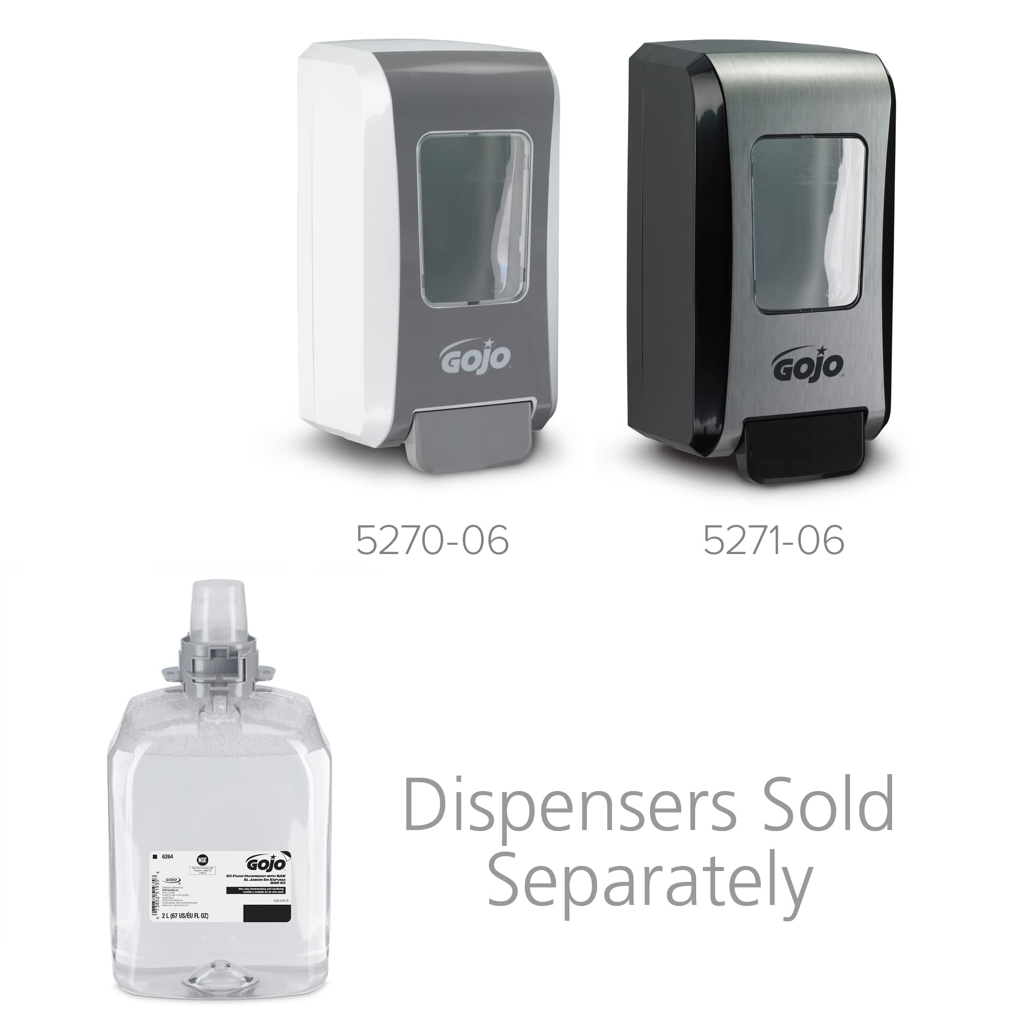 GOJO E2 Foam Hand Wash with BAK - Fragrance Free, 2000mL Refill (Pack of 2) for Push-Style Dispenser - Ideal for Hospitals, Clinics & High-Traffic Restrooms - Antibacterial Hand Soap Refill 6264-02