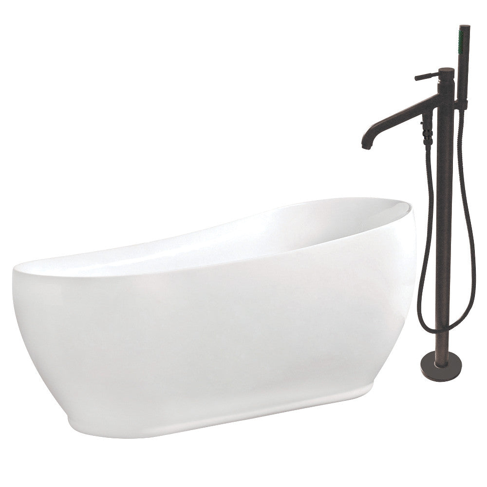 71 Inch White Acrylic Freestanding Bathtub with Faucet - Aqua Eden Slipper Tub for Luxury Bathroom & Spa Relaxation