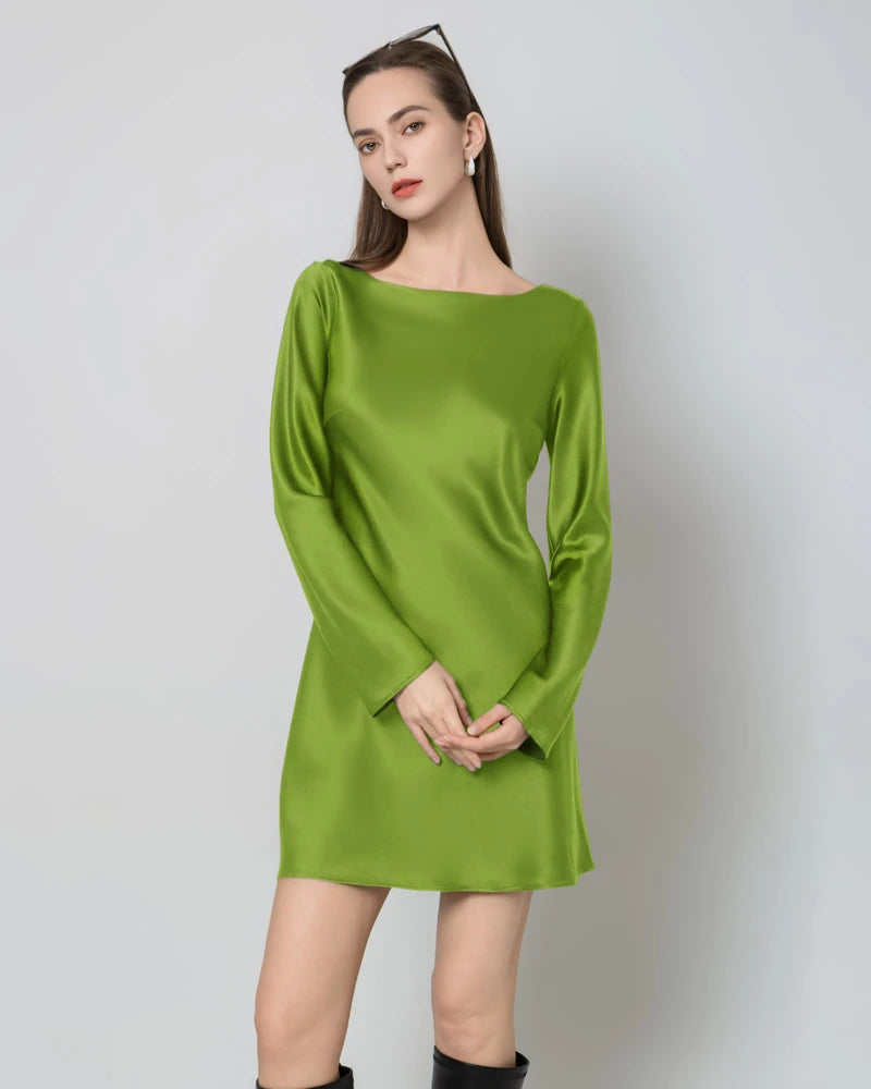 Elegant Silk Open Back Long Sleeve Mini Dress for Women - Sexy Party & Evening Cocktail Dress - Perfect for Date Night, Club Wear & Special Occasions