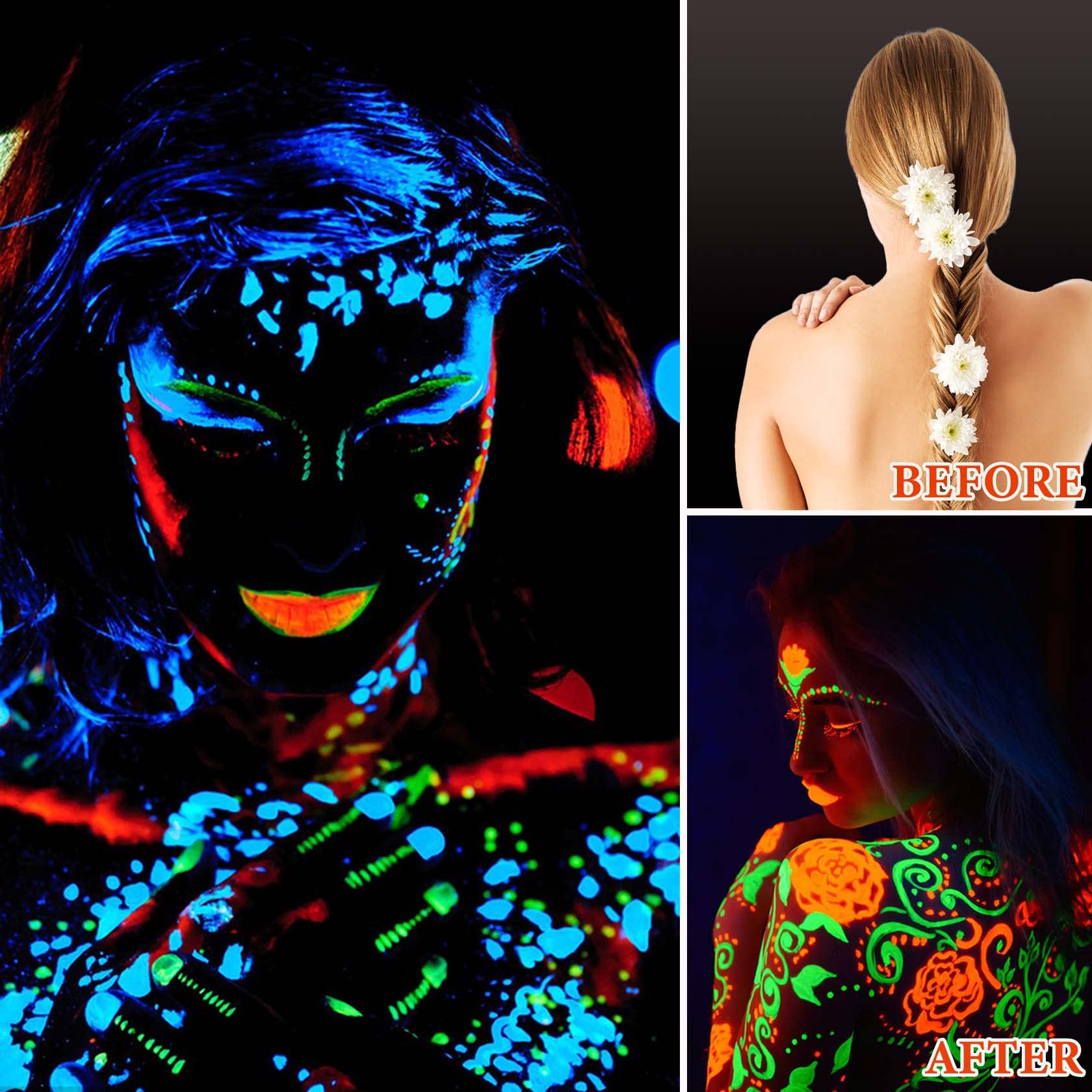 6 Pack Glow in the Dark Face & Body Paint Set - Blacklight Reactive Neon Paint for Halloween, Raves & Parties - Washable UV Body Makeup for Kids & Adults - Perfect for Costumes, Festivals & Night Events