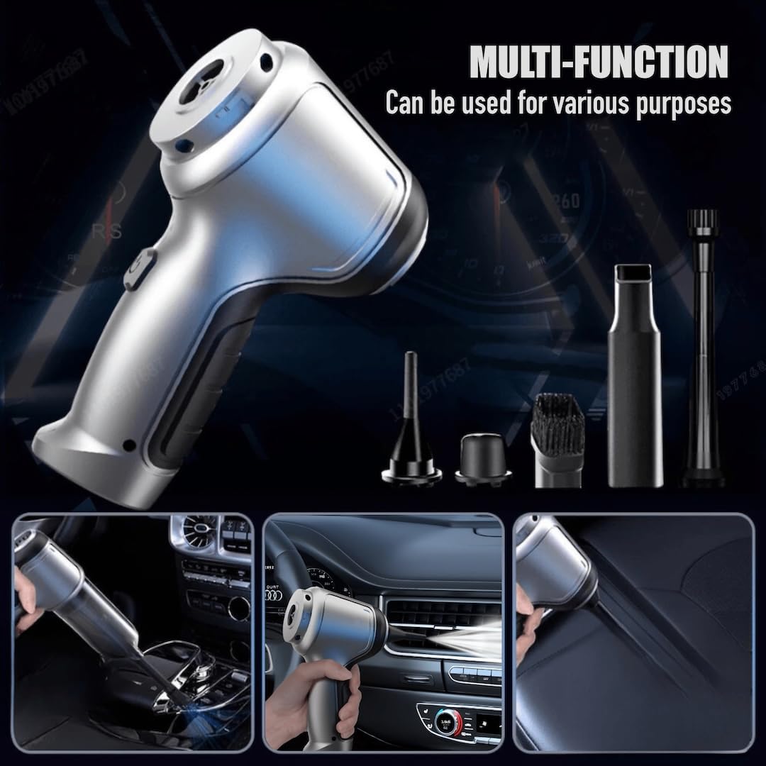 Airified Pro V2 Cordless Car Vacuum Cleaner - 7-in-1 High Power Handheld Vacuum with 95000PA Suction, Rechargeable Brushless Motor, Portable Air Blower for Car Detailing & Home Cleaning (Silver) - Perfect for Car Interiors, Pet Hair Removal, and Small Space Cleaning